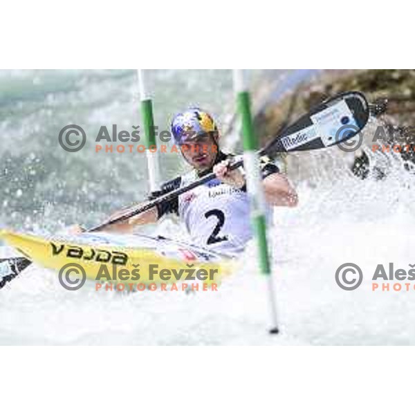 Peter Kauzer (SLO), second placed in Men\'s K-1 at ICF Kayak and Canoe World Cup slalom on Sava river, Tacen, Ljubljana, Slovenia on June 30, 2019