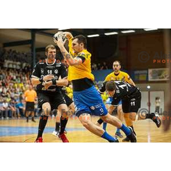 Josip Sarac in action during Slovenian Supercup handball match between Gorenje Velenje and Celje Pivovarna Lasko in Slovenj Gradec, Slovenia on August 30, 2019