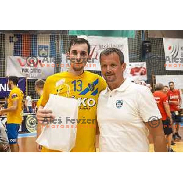 Josip Sarac winning MVP prize after the Slovenian Supercup handball match between Gorenje Velenje and Celje Pivovarna Lasko in Slovenj Gradec, Slovenia on August 30, 2019
