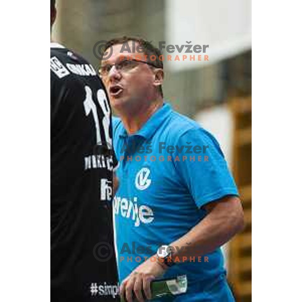 Zoran Jovicic, head coach of Gorenje Velenje in action during Slovenian Supercup handball match between Gorenje Velenje and Celje Pivovarna Lasko in Slovenj Gradec, Slovenia on August 30, 2019
