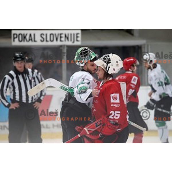Zan Us and Kogovsek at Slovenian Cup Final ice-hockey match between SZ Olimpija and Acroni Jesenice in Kranj on September 7, 2019