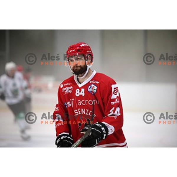 Andrej Hebar in action at Slovenian Cup Final ice-hockey match between SZ Olimpija and Acroni Jesenice in Kranj on September 7, 2019
