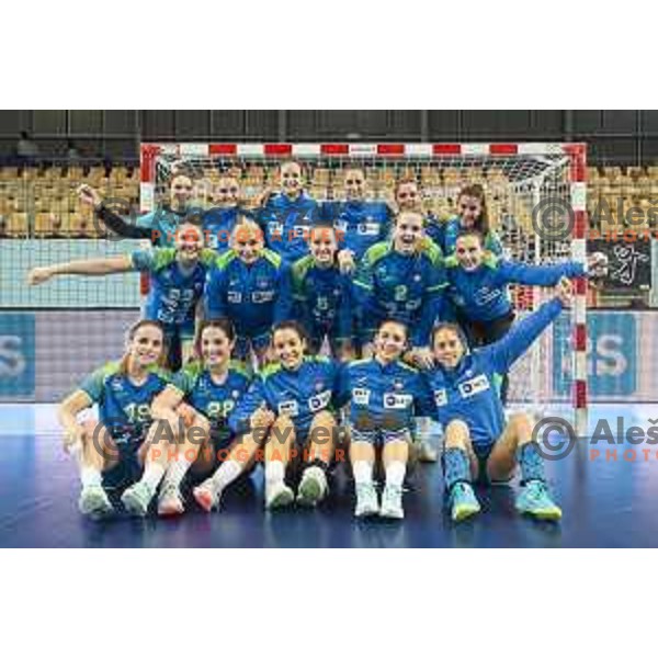 Players of Slovenia celebrating after winning Women’s European Championship 2020 qualifier handball match between Slovenia and Kosovo in Lukna, Maribor, Slovenia on September 26, 2019