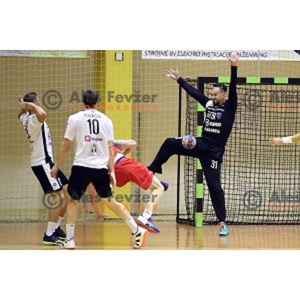 Nebojsa Bojic of Riko Ribnica in action in second round qualifiaction for EHF Europa league handball match between Riko Ribnica and SKA Minsk in Ribnica Sports Hall, Slovenia on October 5, 2019