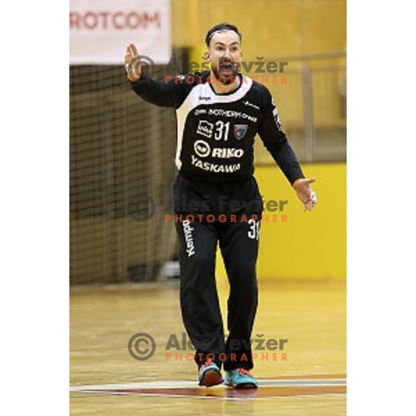 Nebojsa Bojic of Riko Ribnica in action in second round qualifiaction for EHF Europa league handball match between Riko Ribnica and SKA Minsk in Ribnica Sports Hall, Slovenia on October 5, 2019