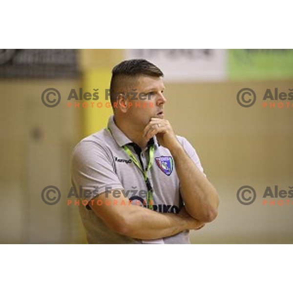 Damjan Skaper, head coach of Riko Ribnica in action in second round qualifiaction for EHF Europa league handball match between Riko Ribnica and SKA Minsk in Ribnica Sports Hall, Slovenia on October 5, 2019