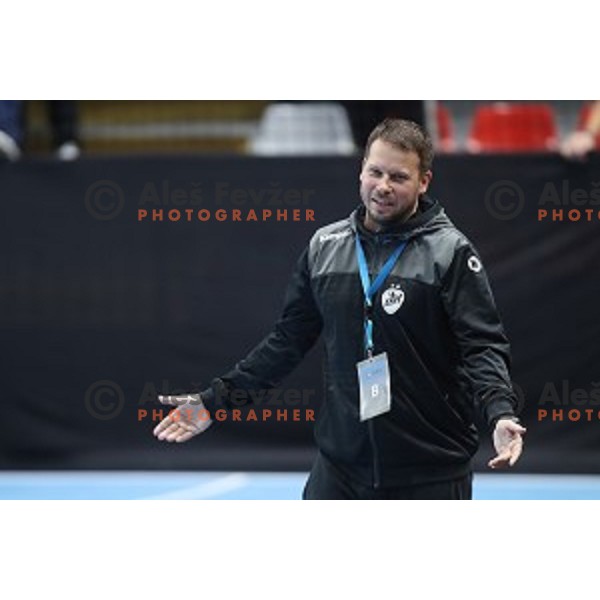 Uros Bregar, head coach of Krim Mercator during EHF Women\'s Champions League handball match between Krim Mercator and Gyori Audi ETO KC in Kodeljevo Hall, Ljubljana, Slovenia on October 19, 2019