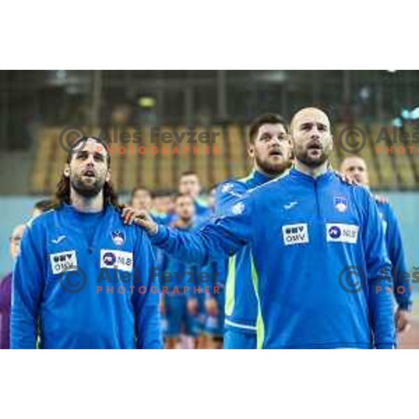 Dean Bombac of Slovenia in action during preparatory handball match between team Slovenia and Serbia in Lukna, Maribor, Slovenia on October 27, 2019