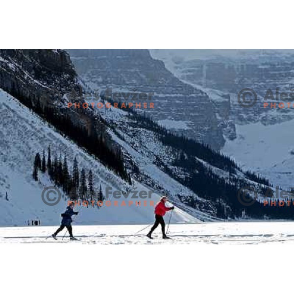 Cross-country skiers at frozen Lake Louise, RCR ski resort in Canadian Rockies,Alberta, Canada on 2nd of March 2008. Photo by Ales Fevzer 