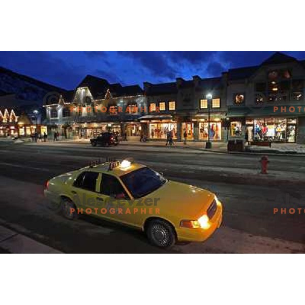Taxi at Banff Avenue in city of Banff,Alberta, Canada on 2nd of March 2008. Photo by Ales Fevzer 