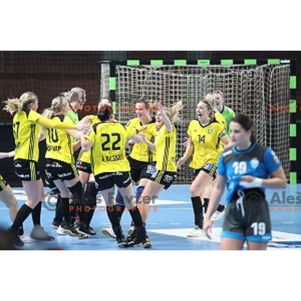action during EHF Women\'s Champions League match between Krim Mercator (SLO) and Savehof (SWE) in Kodeljevo Hall, Ljubljana, Slovenia on November 17, 2019