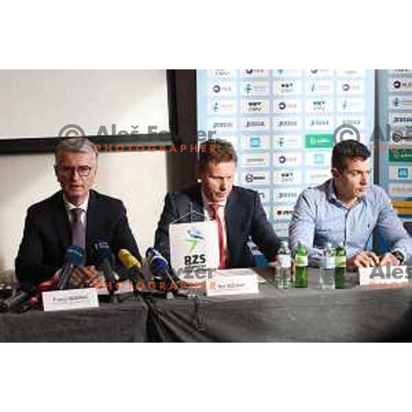 Franjo Bobinac, Bor Rozman and Uros Mohoric at Slovenia handball team press conference in Ljubljana on December 17, 2019