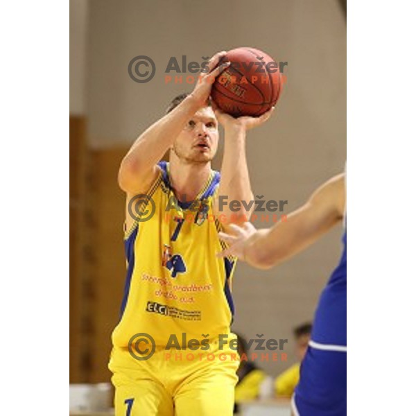 Dino Muric of Sencur GGD in action during 1.SKL league basketball match between Sencur GGD and Rogaska in Sencur Sports Hall, Slovenia on January 4, 2020