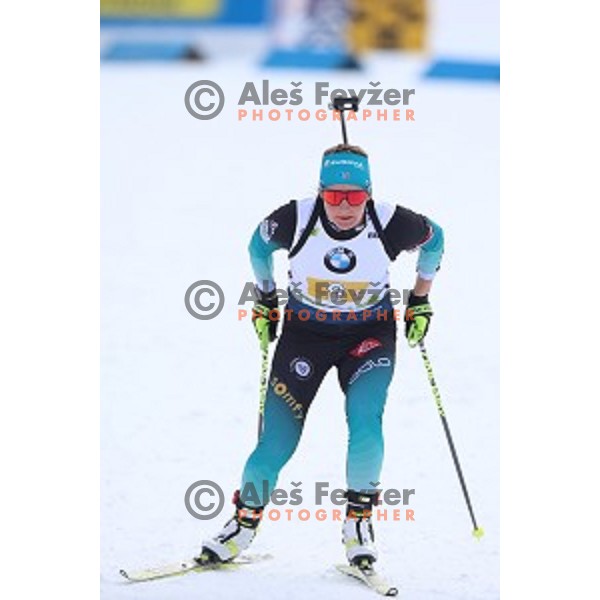 Justine Braisaz (FRA) competes in Mixed 4x7.5 km Relay at IBU Biathlon World Cup, Pokljuka, Slovenia on January 25, 2020