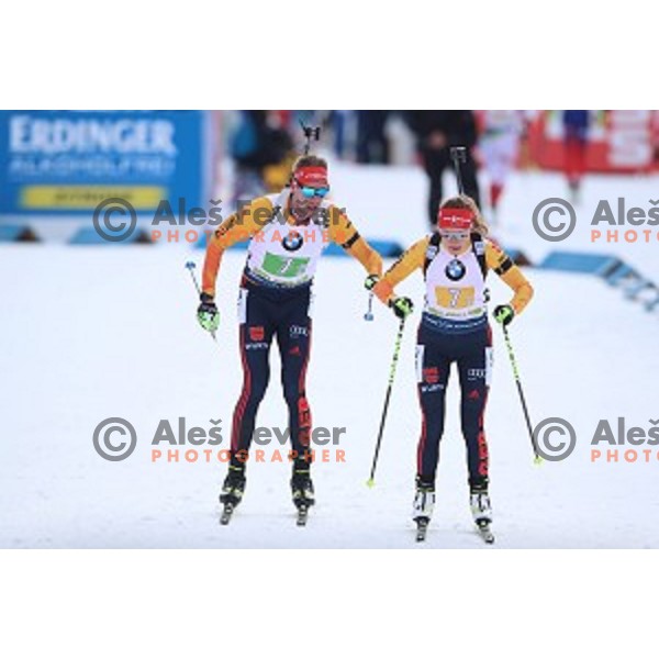 Johannes Kuehn and Janina Hettich (GER) compete in Mixed 4x7.5 km Relay at IBU Biathlon World Cup, Pokljuka, Slovenia on January 25, 2020