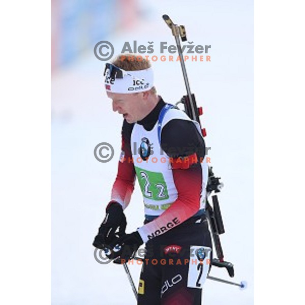 Johannes Thingnes Boe competes in Mixed 4x7.5 km Relay at IBU Biathlon World Cup, Pokljuka, Slovenia on January 25, 2020