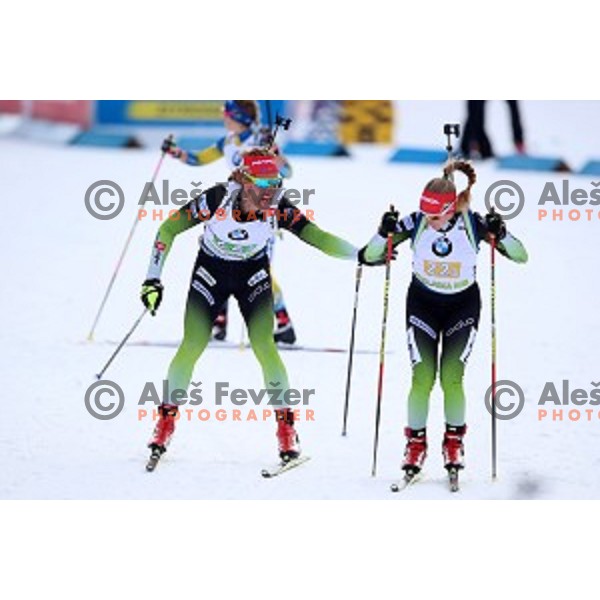 Klemen Bauer and Polona Klemencic (SLO) competing in Mixed 4x7.5 km Relay at IBU Biathlon World Cup, Pokljuka, Slovenia on January 25, 2020