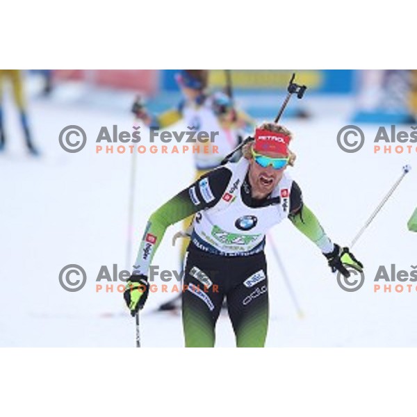 Klemen Bauer (SLO) competing in Mixed 4x7.5 km Relay at IBU Biathlon World Cup, Pokljuka, Slovenia on January 25, 2020