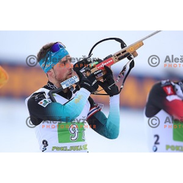Simon Desthieux (FRA) competes in Mixed 4x7.5 km Relay at IBU Biathlon World Cup, Pokljuka, Slovenia on January 25, 2020