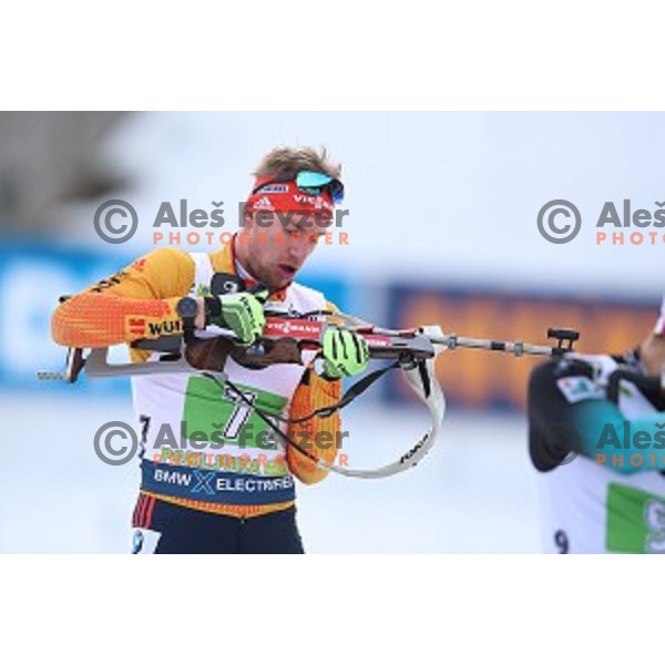 Johannes Kuehn (GER) competes in Mixed 4x7.5 km Relay at IBU Biathlon World Cup, Pokljuka, Slovenia on January 25, 2020