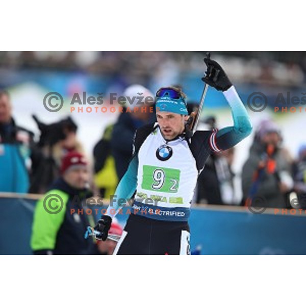 Simon Desthieux (FRA) competes in Mixed 4x7.5 km Relay at IBU Biathlon World Cup, Pokljuka, Slovenia on January 25, 2020