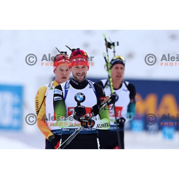 Jakov Fak (SLO) competing in Mixed 4x7.5 km Relay at IBU Biathlon World Cup, Pokljuka, Slovenia on January 25, 2020