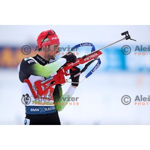Jakov Fak (SLO) competing in Mixed 4x7.5 km Relay at IBU Biathlon World Cup, Pokljuka, Slovenia on January 25, 2020