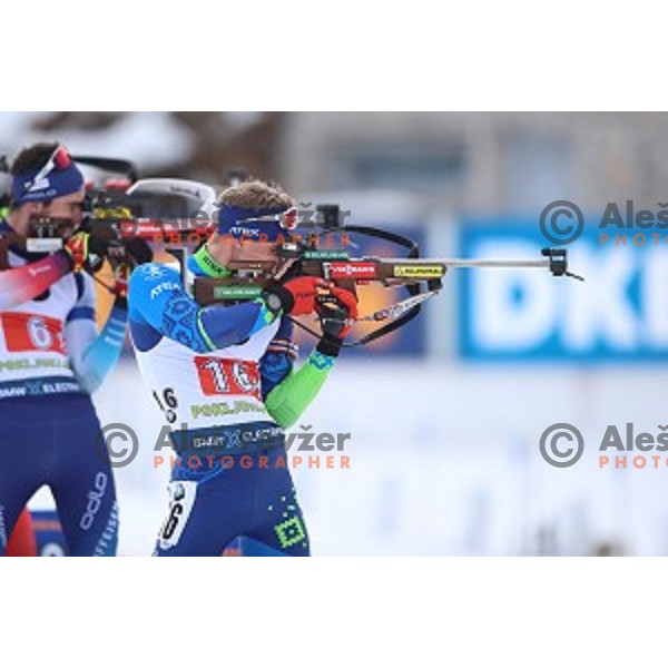 Anton Smolski (BLR) competes in Mixed 4x7.5 km Relay at IBU Biathlon World Cup, Pokljuka, Slovenia on January 25, 2020