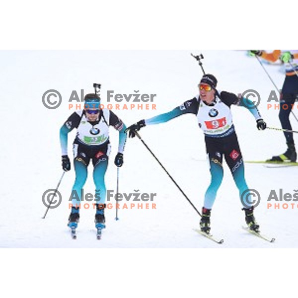 Simon Desthieux and Quentin Fillon Maillet (FRA) competing in Mixed 4x7.5 km Relay at IBU Biathlon World Cup, Pokljuka, Slovenia on January 25, 2020
