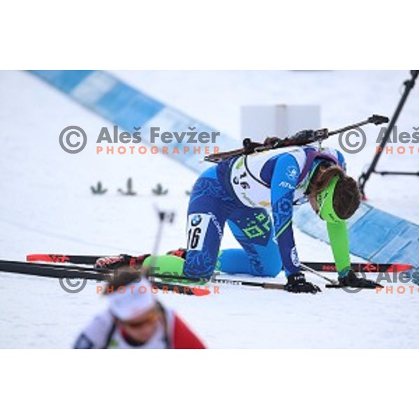 Hanna Sola (BLR) competes in Mixed 4x7.5 km Relay at IBU Biathlon World Cup, Pokljuka, Slovenia on January 25, 2020
