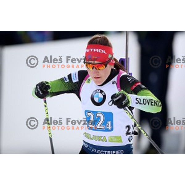 Lea Einflat (SLO) competes in Mixed 4x7.5 km Relay at IBU Biathlon World Cup, Pokljuka, Slovenia on January 25, 2020