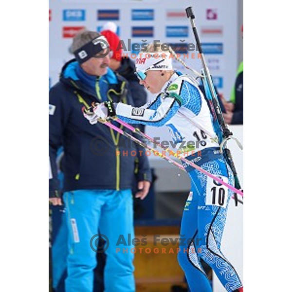 Kaisa Makarainen (FIN) competes in Mixed 4x7.5 km Relay at IBU Biathlon World Cup, Pokljuka, Slovenia on January 25, 2020