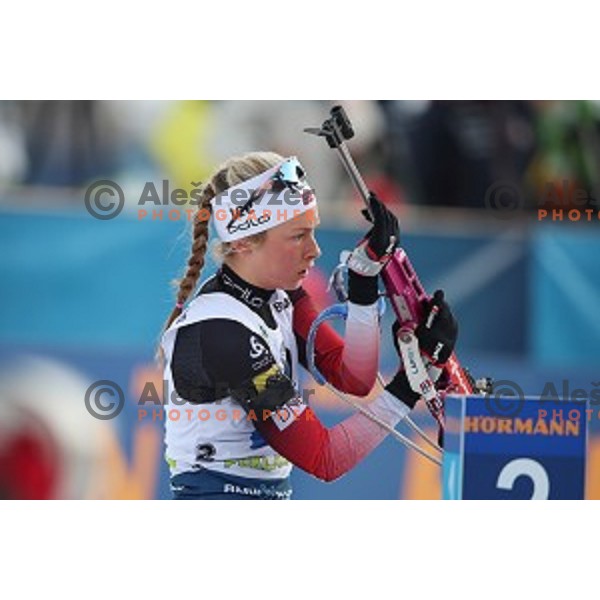 Ingrid Tandrevold (NOR) competes in Mixed 4x7.5 km Relay at IBU Biathlon World Cup, Pokljuka, Slovenia on January 25, 2020
