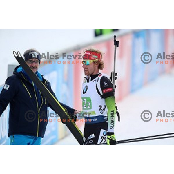 Klemen Bauer competes in Mixed 4x7.5 km Relay at IBU Biathlon World Cup, Pokljuka, Slovenia on January 25, 2020