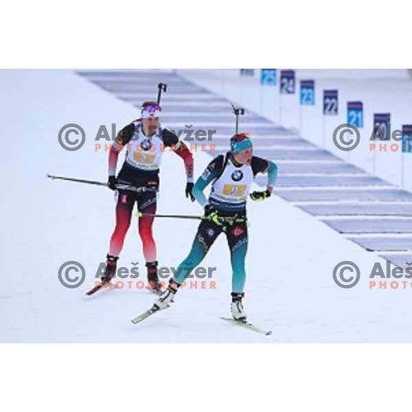 Justine Braisaz (FRA) competes in Mixed 4x7.5 km Relay at IBU Biathlon World Cup, Pokljuka, Slovenia on January 25, 2020