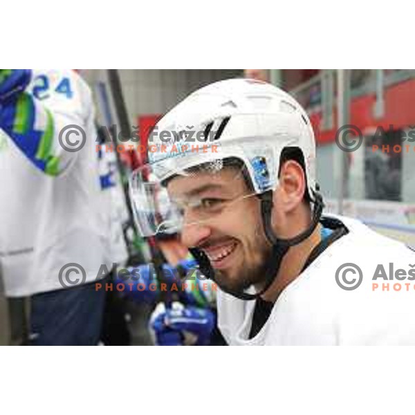 Gregor Koblar in action during match between Slovenia and Lithuania at Olympic Ice-Hockey Qualification tournament in Jesenice, Slovenia on February 6, 2020