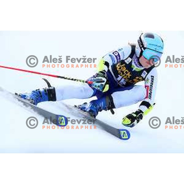 Meta Hrovat (SLO) skiing in the first run of AUDI FIS Alpine Ski World Cup Giant Slalom for 56. Golden Fox Trophy in Kranjska gora, Slovenia on February 15, 2020