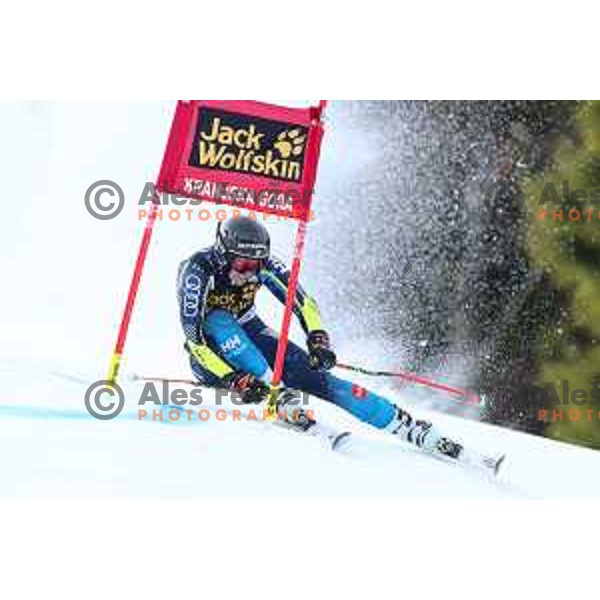 Sara Hector skiing in the first run of AUDI FIS Alpine Ski World Cup Giant Slalom for 56. Golden Fox Trophy in Kranjska gora, Slovenia on February 15, 2020