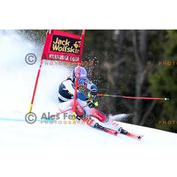 Tessa Worley (FRA) skiing in the first run of AUDI FIS Alpine Ski World Cup Giant Slalom for 56. Golden Fox Trophy in Kranjska gora, Slovenia on February 15, 2020