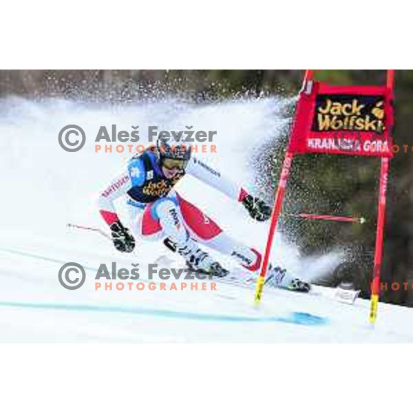 Wendy Holdener (SUI) skiing in the first run of AUDI FIS Alpine Ski World Cup Giant Slalom for 56. Golden Fox Trophy in Kranjska gora, Slovenia on February 15, 2020