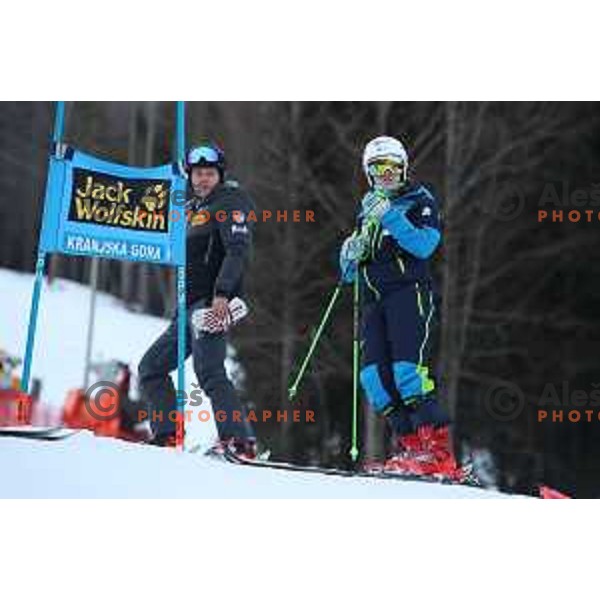course inspection before first run of AUDI FIS Alpine Ski World Cup Giant Slalom for 56. Golden Fox Trophy in Kranjska gora, Slovenia on February 15, 2020
