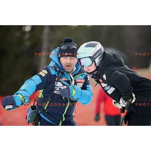 course inspection before first run of AUDI FIS Alpine Ski World Cup Giant Slalom for 56. Golden Fox Trophy in Kranjska gora, Slovenia on February 15, 2020