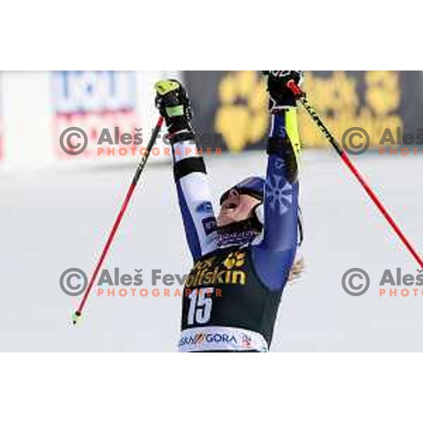 Meta Hrovat (SLO), third placed at AUDI FIS Alpine Ski World Cup Giant Slalom for 56. Golden Fox Trophy in Kranjska gora, Slovenia on February 15, 2020