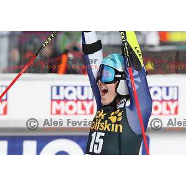 Meta Hrovat (SLO), third placed at AUDI FIS Alpine Ski World Cup Giant Slalom for 56. Golden Fox Trophy in Kranjska gora, Slovenia on February 15, 2020