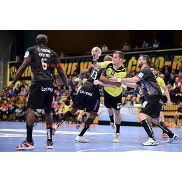 Grega Oklescen in action during EHF Cup handball match between Gorenje and Nantes in Red Hall, Velenje on February 16, 2020
