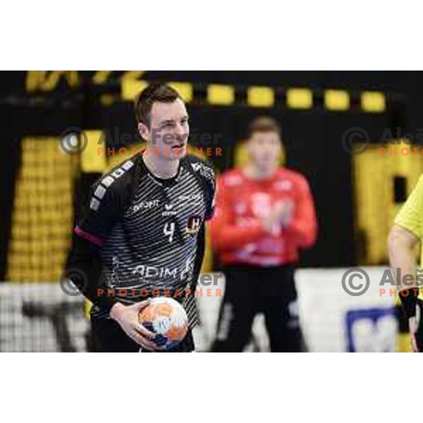 Rok Ovnicek in action during EHF Cup handball match between Gorenje and Nantes in Red Hall, Velenje on February 16, 2020