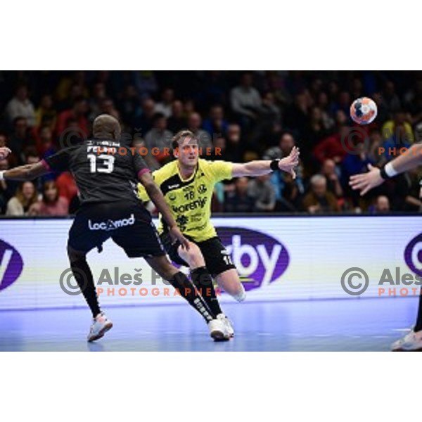 David Miklavcic in action during EHF Cup handball match between Gorenje and Nantes in Red Hall, Velenje on February 16, 2020