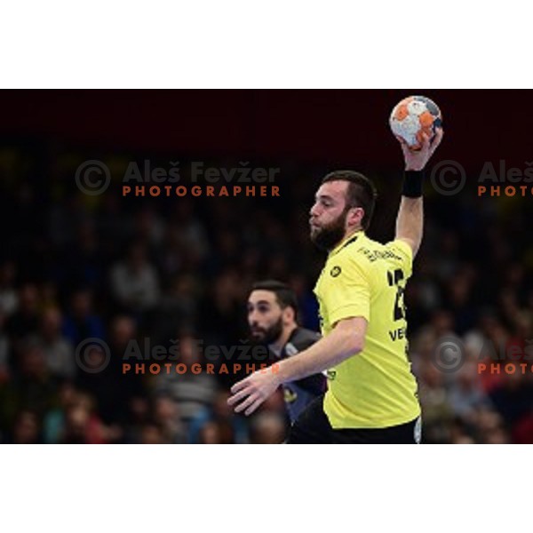 Matic Verdinek in action during EHF Cup handball match between Gorenje and Nantes in Red Hall, Velenje on February 16, 2020