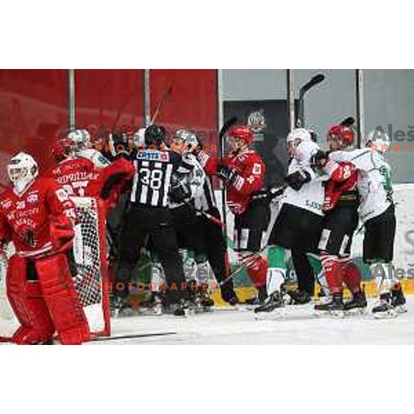 action during Alps league ice-hockey match between Acroni Jesenice and SZ Olimpija in Podmezakla Hall, Jesenice, Slovenia on March 2, 2020