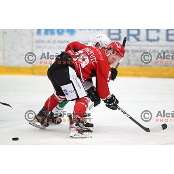 Blaz Tomazevic in action during Alps league ice-hockey match between Acroni Jesenice and SZ Olimpija in Podmezakla Hall, Jesenice, Slovenia on March 2, 2020